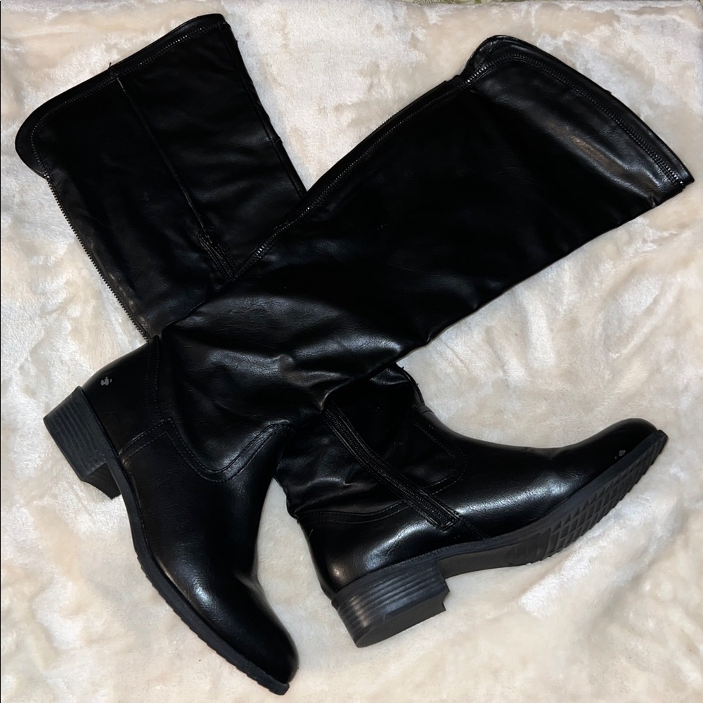 WHITE MOUNTAIN 👢 TALL OVER-THE-KNEE BLACK FAUX LEATHER VEGAN BOOTS Women 11
